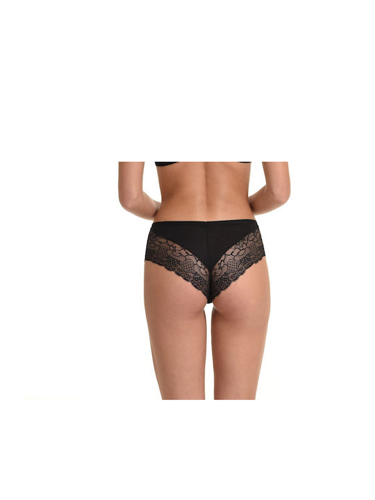 Miss Rosy Baumwolle Damen Boxer mit Spitze Schwarz