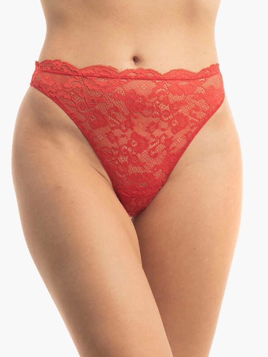 Γυναικεία String 2Pack με Δαντέλα Κόκκινα