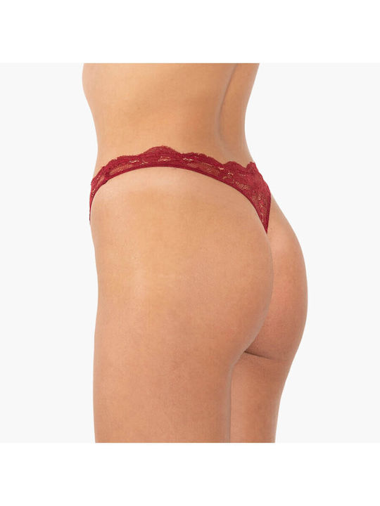 Γυναικείο String με Δαντέλα Μπορντό