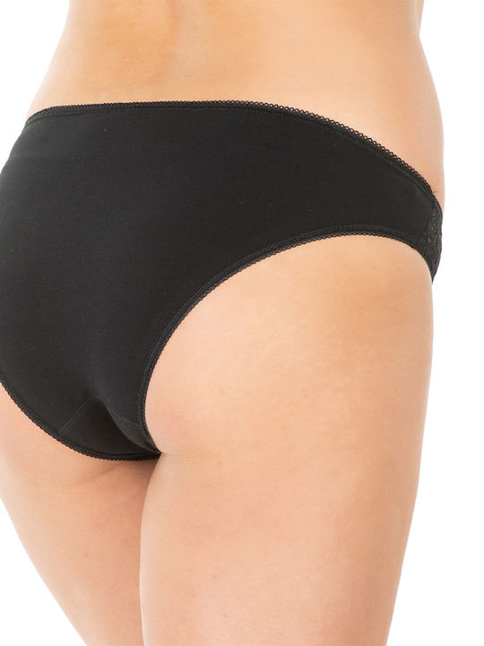 MEI Baumwolle Damen Slip mit Spitze Schwarz