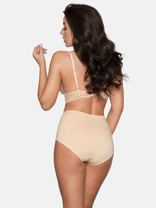 Babell Cotton High-waisted Women's String with Lace Beige