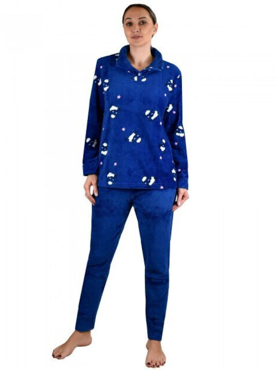 Karelpiu Winter Damen Pyjama-Set Vlies Blau