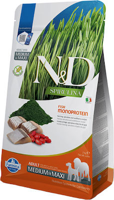 Farmina N&D Spirulina 2kg Trockenfutter ohne Gluten für erwachsene Hunde mittlerer & großer Rassen mit Hering