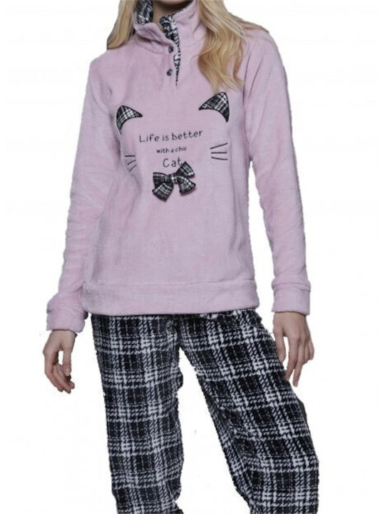 Noidinotte Winter Damen Pyjama-Set Vlies Lila