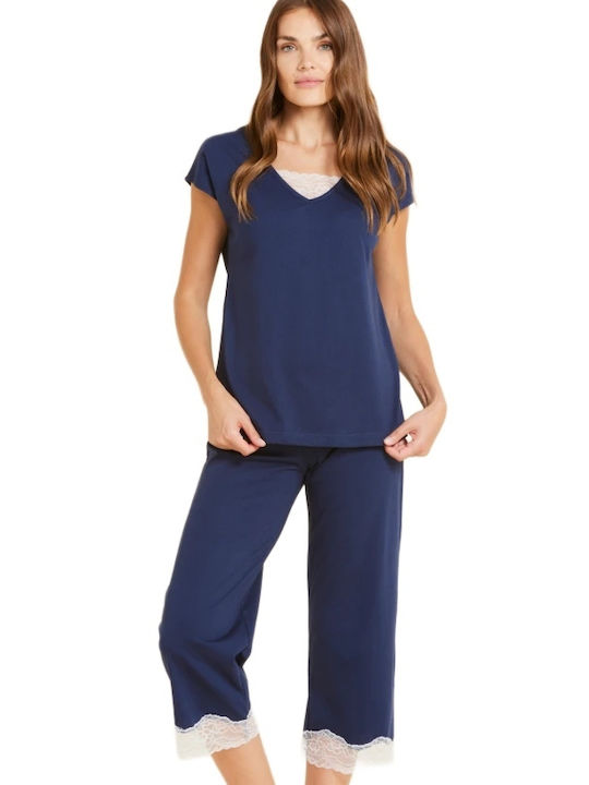 Noidinotte Sommer Damen Pyjama-Set Blau