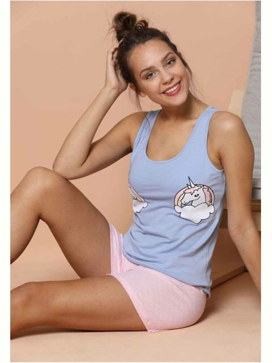 Sexen Summer Women's Pyjama Set Cotton Light Blue