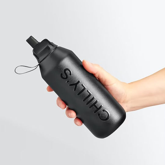 Chilly's Series 2 Flip Bottle Thermos Stainless Steel BPA Free 1lt Abyss Black with Straw