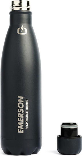 Emerson Double Wall Vacuum Bottle Recyclable Bottle Thermos Stainless Steel BPA Free 500ml Black with Straw