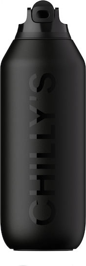 Chilly's Series 2 Flip Bottle Thermos Stainless Steel BPA Free 1lt Abyss Black with Straw