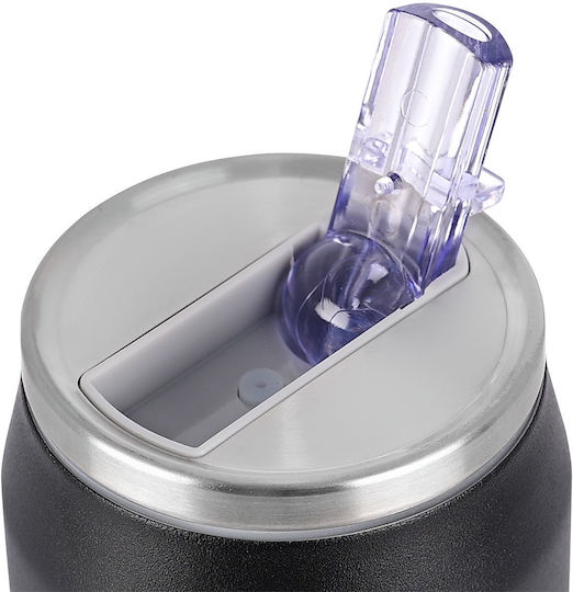 Estia Travel Cup Save the Aegean Recyclable Thermos Cup Stainless Steel / Plastic BPA Free 300ml Midnight Black with Straw