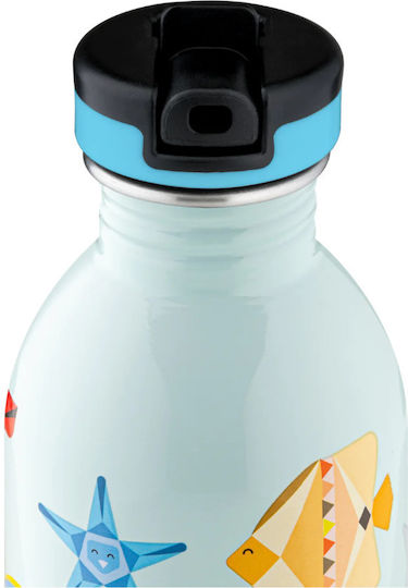 24Bottles Sea Friends Kids Water Bottle Thermos Stainless Steel with Straw Non Spill Light Blue 250ml