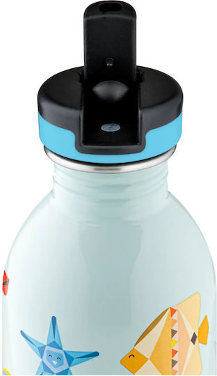 24Bottles Sea Friends Kids Water Bottle Thermos Stainless Steel with Straw Non Spill Light Blue 250ml