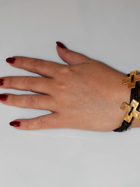 Bizoutaki Bracelet with Cross design made of Leather