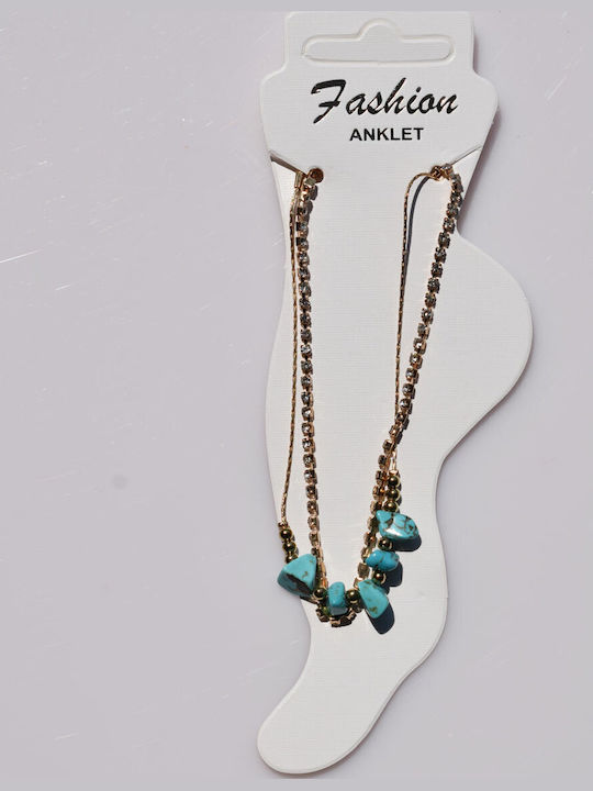 Bizoutaki Gold Plated Anklet from Brass Turquoise 21.5cm