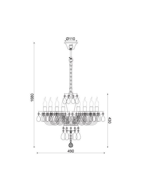 Aca Tulia Πολυέλαιος 8xE14 Ø49cm με Κεράκια Λευκός BLK82048PWC