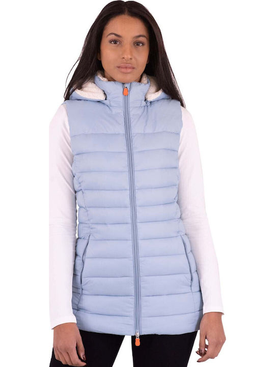 Women's Long Puffer Jacket for Winter with Hood Light Blue