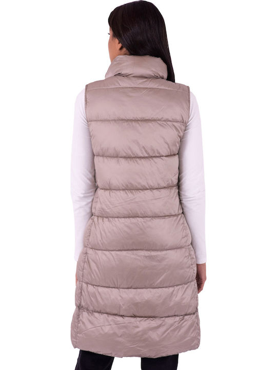 Μακρύ Γυναικείο Αμάνικο Puffer Μπουφάν Pearl Grey
