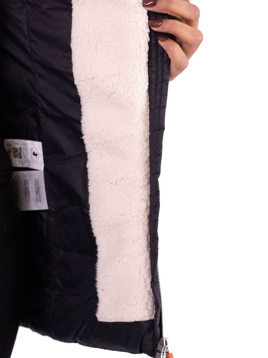Lungă Jachetă de femei Fără mâneci Puffer Negru