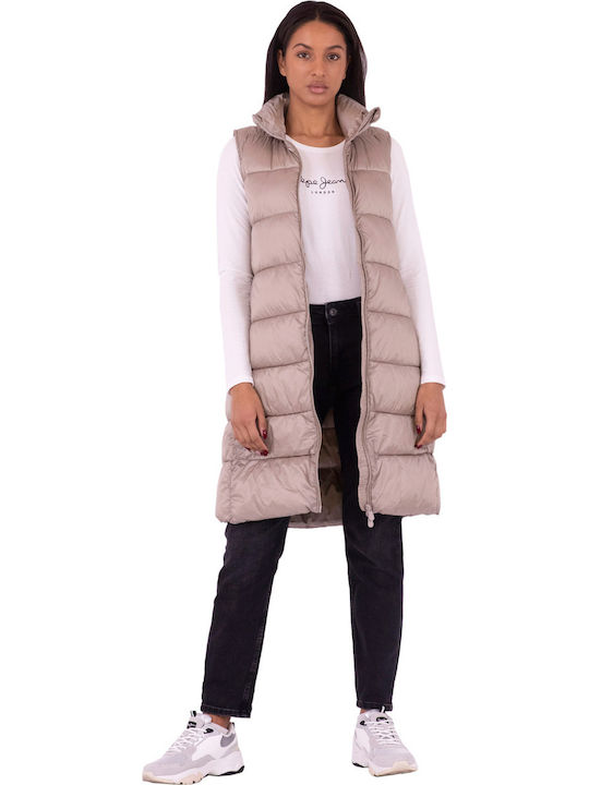 Μακρύ Γυναικείο Αμάνικο Puffer Μπουφάν Pearl Grey