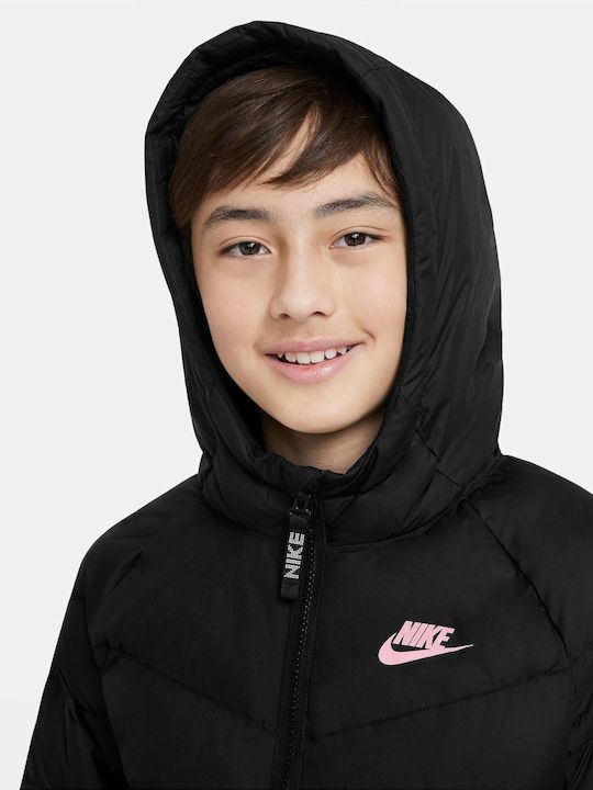 Kids' Sports Jacket Short with Lining & Hood Black SPORTSWEAR