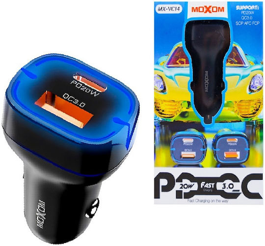 Moxom MX-VC14 Car Charger 20W Fast Charging with Ports 1xUSB 1xType-C