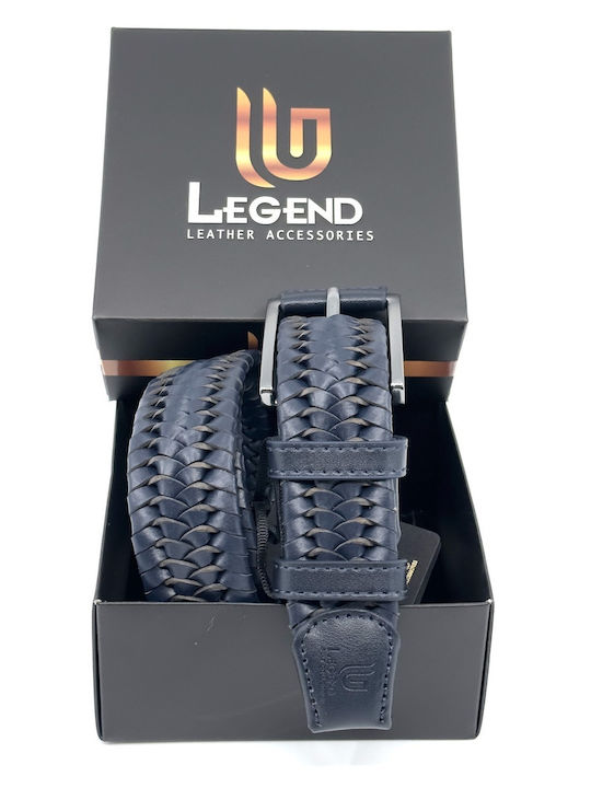 Elastic Men's Belt Leather Knitted Blue
