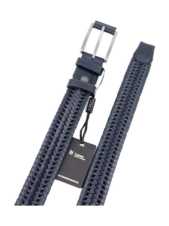 Elastic Men's Belt Leather Knitted Blue