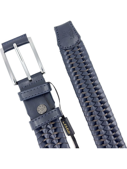Elastic Men's Belt Leather Knitted Blue