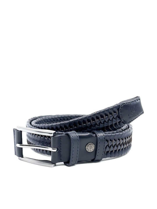 Elastic Men's Belt Leather Knitted Blue