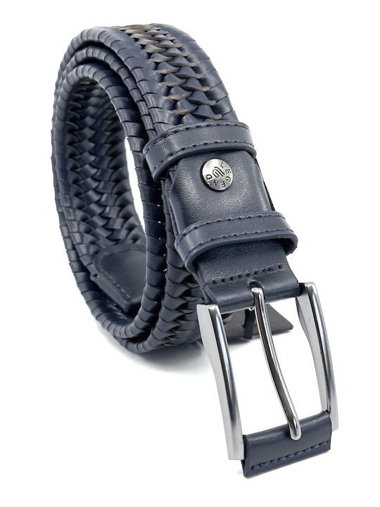 Elastic Men's Belt Leather Knitted Blue