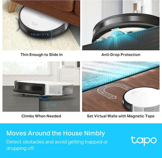 TP-LINK Tapo RV10 Plus Aspirator Robot pentru Aspirare & Spălare cu Wi-Fi Albă