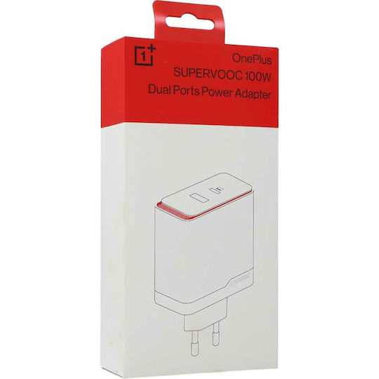 OnePlus Încărcător Fără Fir GaN cu Port USB-A și Port USB-C 100W Livrarea Energiei Alb