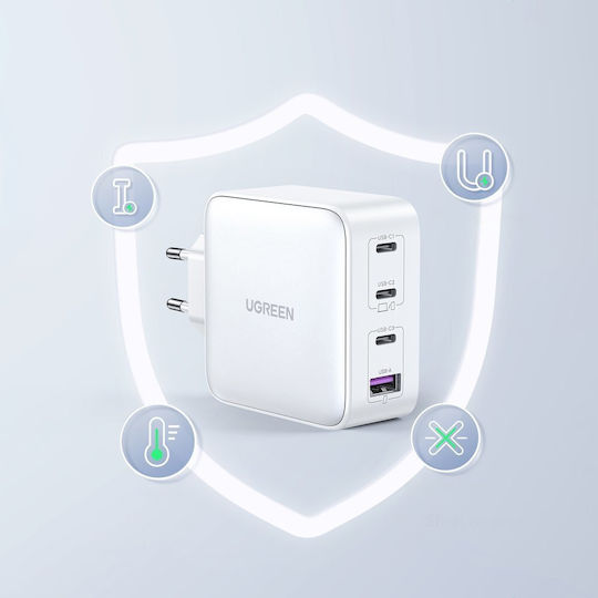 Ugreen Charger Without Cable GaN with USB-A Port and 3 USB-C Ports 100W Whites (Tech Fast )