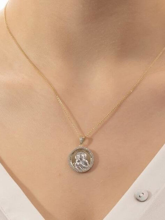 Eforo Charm Talisman Constantine Virgin Mary in 14K Gold with Zircon