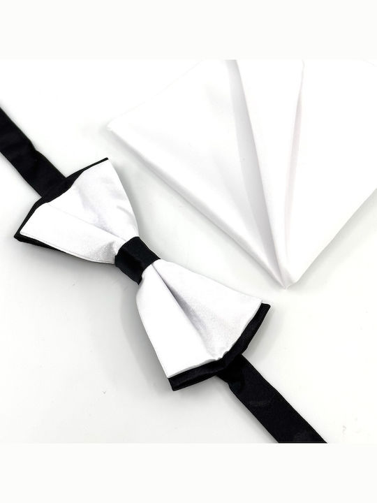 Legend Accessories Σετ Υφασμάτινo Παπιγιόν με Μαντήλι Λευκό