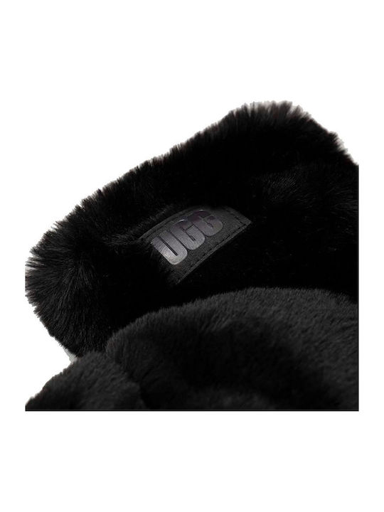 Quilted Faux Fur Mitten Μαύρα Γυναικεία Γάντια με Γούνα