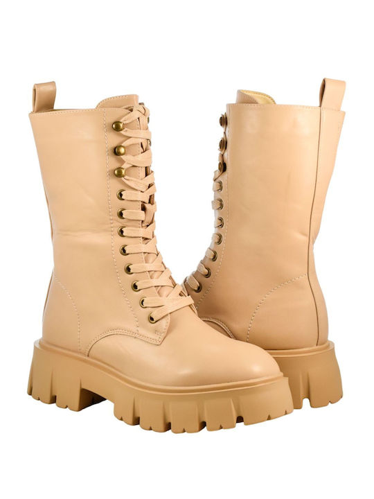 Yfantidis Women's Combat Boots Beige