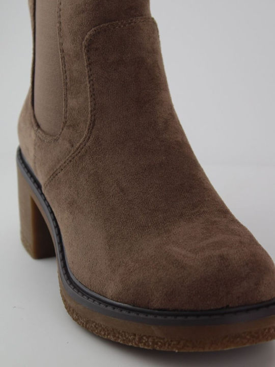 Plato Women's Suede Medium Heel Ankle Boots Brown