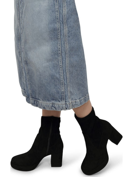 Suede Women's Ankle Boots with High Heel Black