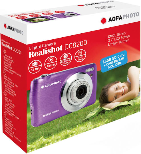 AgfaPhoto Realishot DC8200 Compact Φωτογραφική Μηχανή 18MP Οπτικού Ζουμ 8x με Οθόνη 2.7" και Ανάλυση Video Full HD (1080p) Κόκκινη