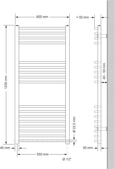 ECD Germany Sahara Elektrische Handtuchheizkörper 900W 120x60cm Silber