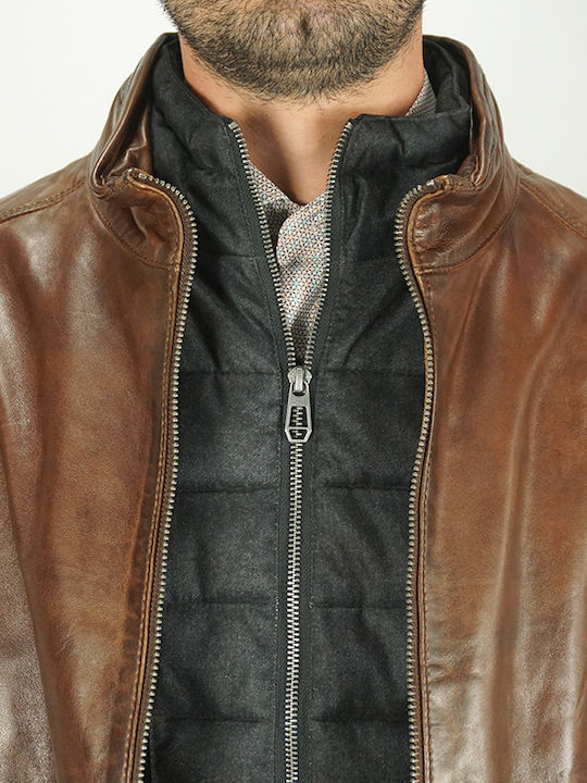 Milestone Men's Jacket "BENDER" Brown Slim Fit (BENDER-25) (100% Leather)