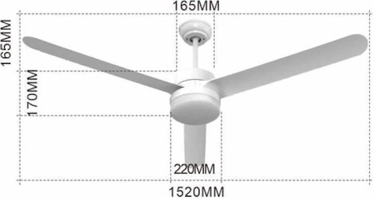 Ανεμιστήρας Οροφής 152cm με Φως Λευκός