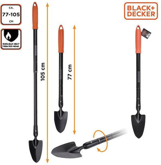 Black & Decker Straight Shovel Telescopic with Shaft 105cm and Plastic Handle