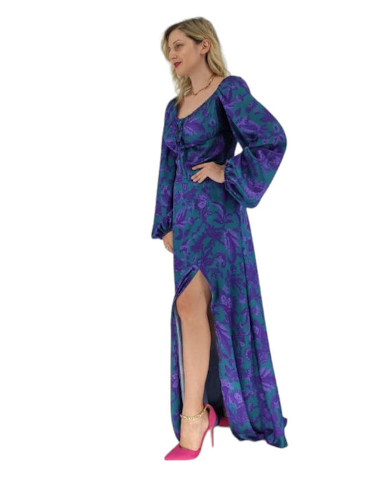 Σετ με Σατέν Ψηλόμεση Maxi Φούστα Floral Μωβ