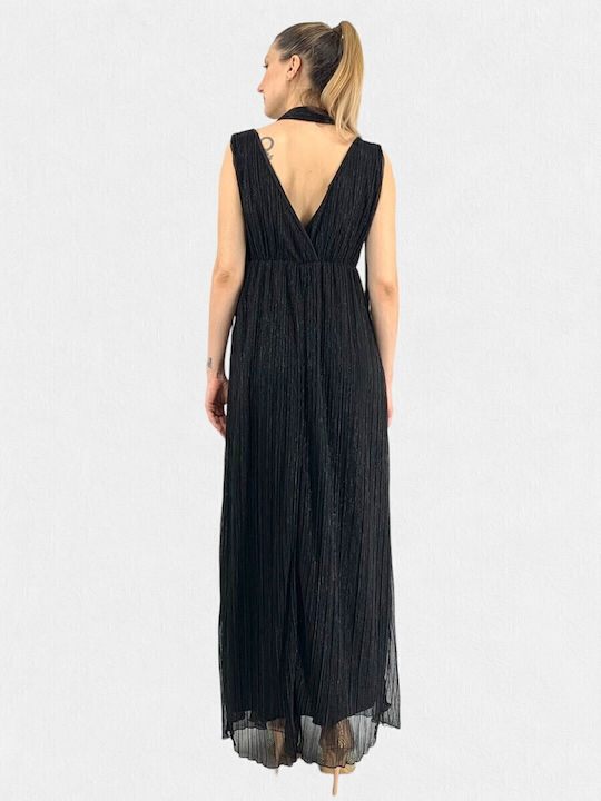 Maxi Evening Dress Open Back with Mesh Black