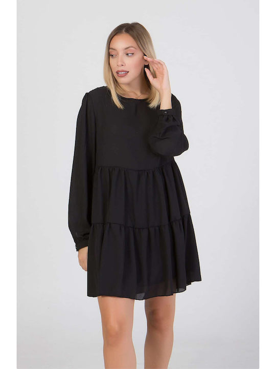 Mini Shirt Dress Dress with Ruffle Brown
