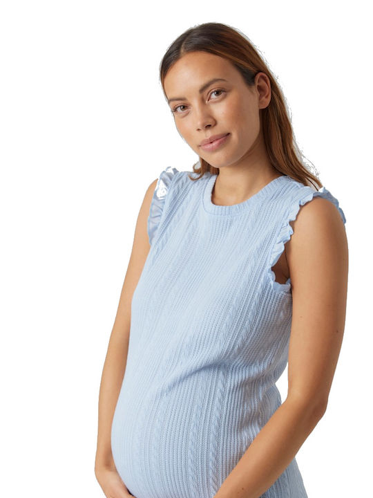 Summer Sleeveless Maternity Midi Dress Light Blue Regular Fit