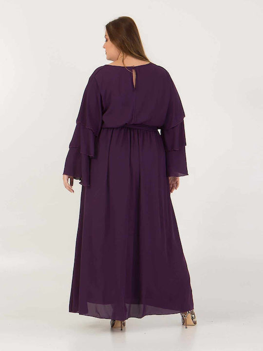 Maxi Evening Dress with Ruffle Purple