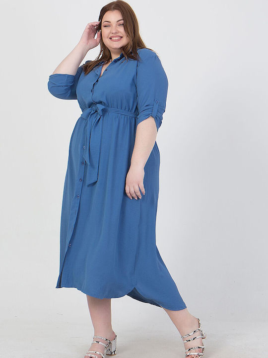 Honey Summer Midi Shirt Dress Dress Light Blue